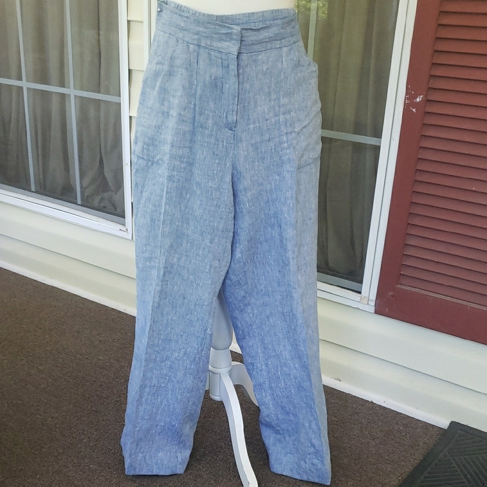 Chico's 100% Linen Women's Blue Ultimate Fit High-Waisted Pants